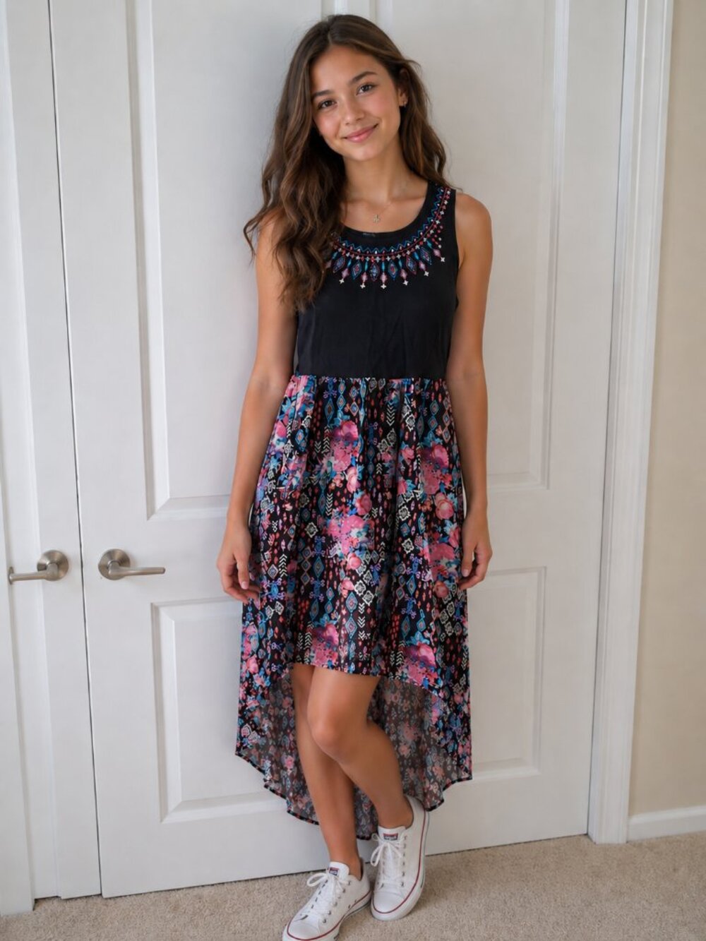 Xhilaration Girl High/Low Lace Overlay Sleeveless Dress size XL (14)